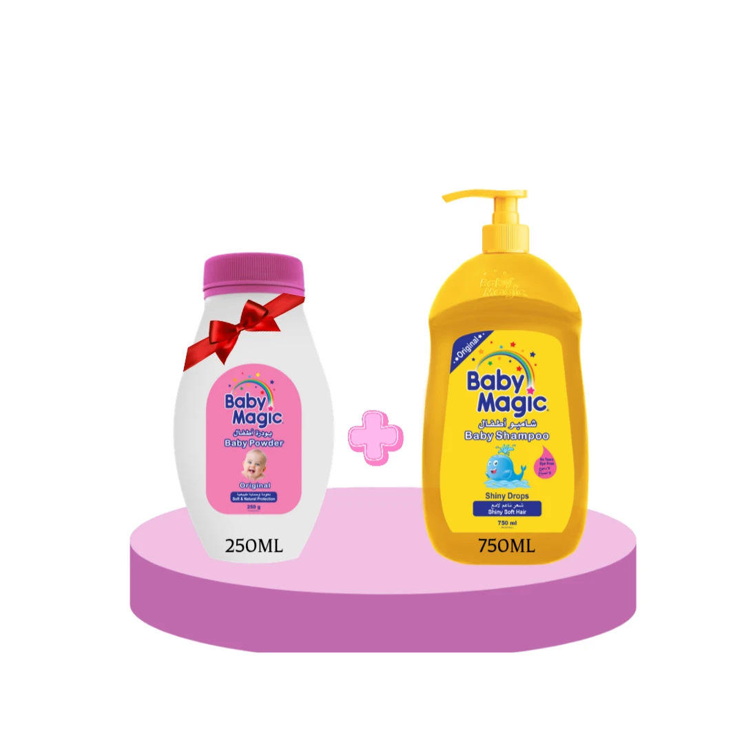 شامبو بيبي ماجيك قطرات لامعة 750ml + بودرة أطفال بيبي ماجيك 250ml مجانا